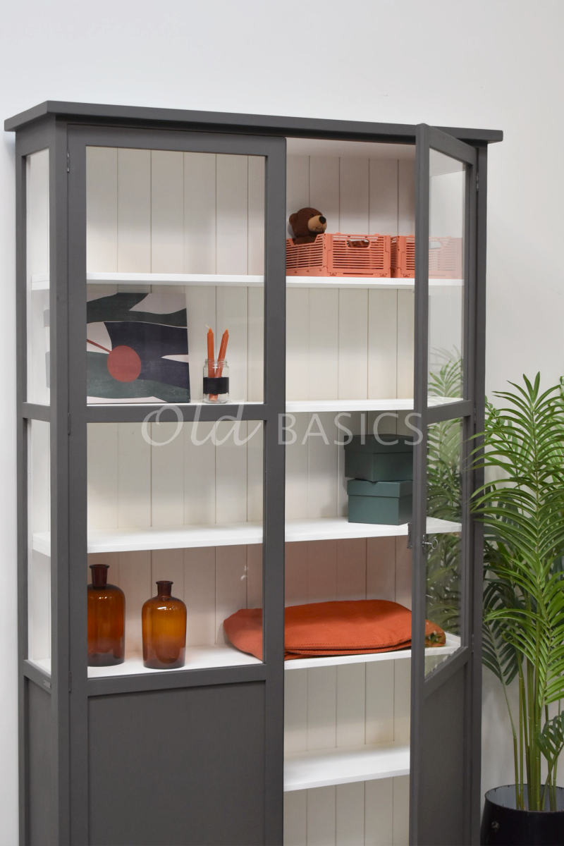 Detail van Vitrinekast Tinca, 2 deuren, RAL7022, grijs, materiaal hout